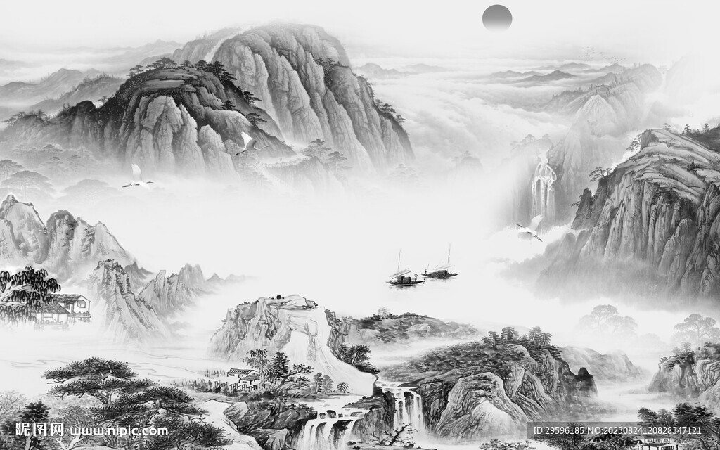 高清 现代客厅山水 TiF分层