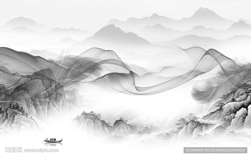 高端 高清灰色山水 TIF分层