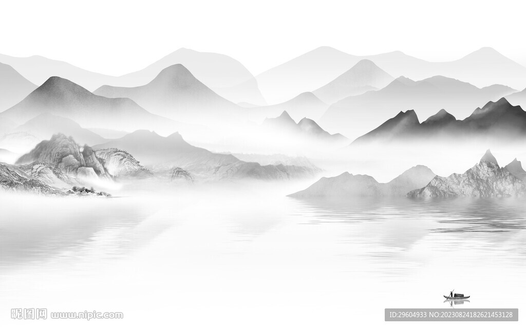 简约 高清灰色山水 TIF分层