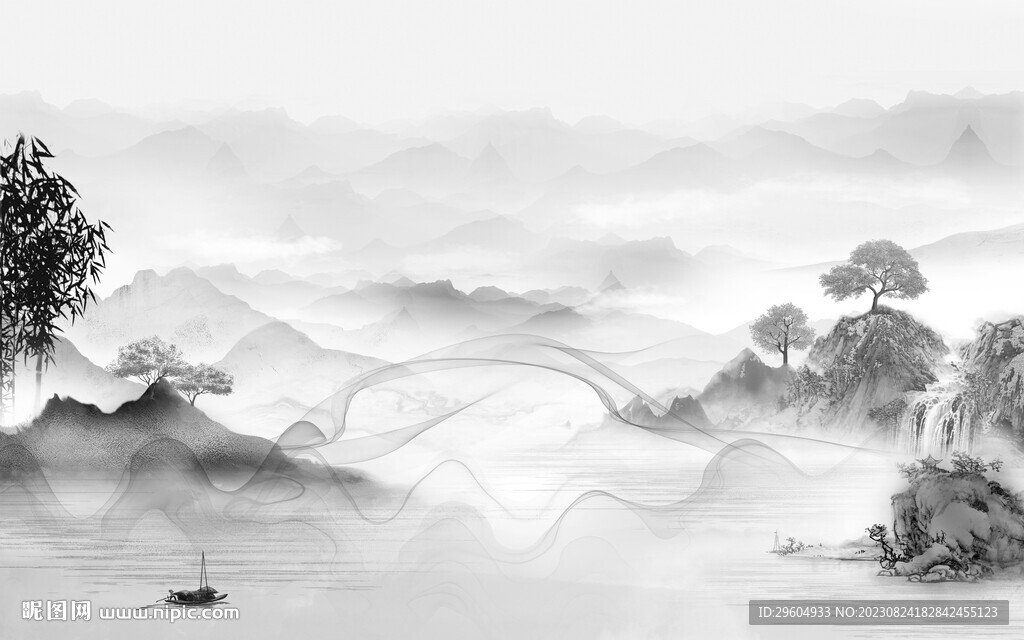 高档 高清灰色山水 TIF分层