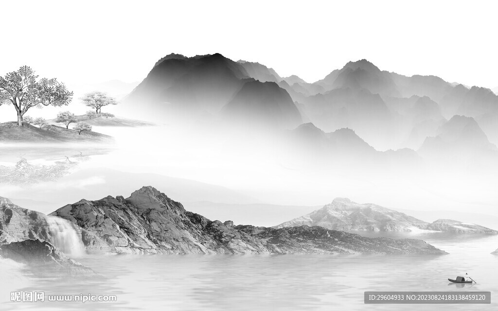 人气 高清灰色山水 TIF分层