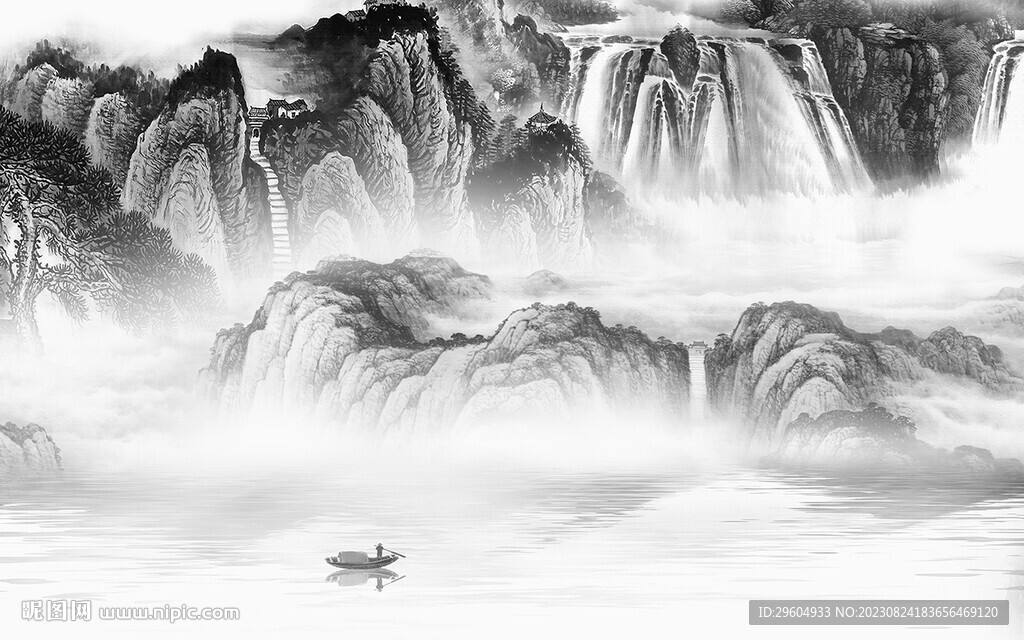 电视 中式灰色山水 TIF分层