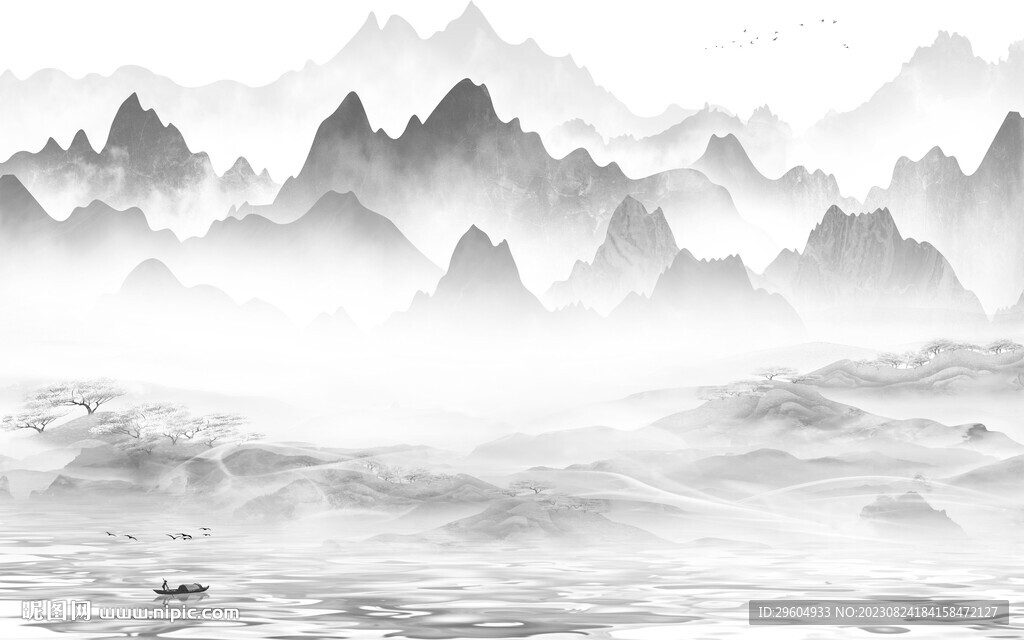 新品 中式灰色山水 TIF分层