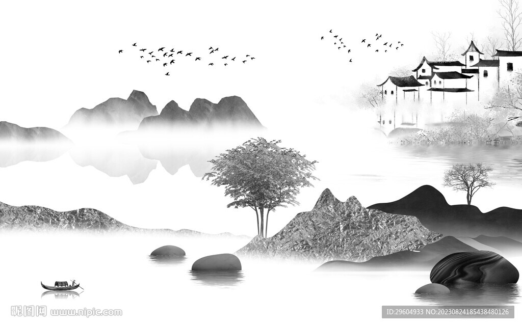 意境 中式灰色山水 TIF分层