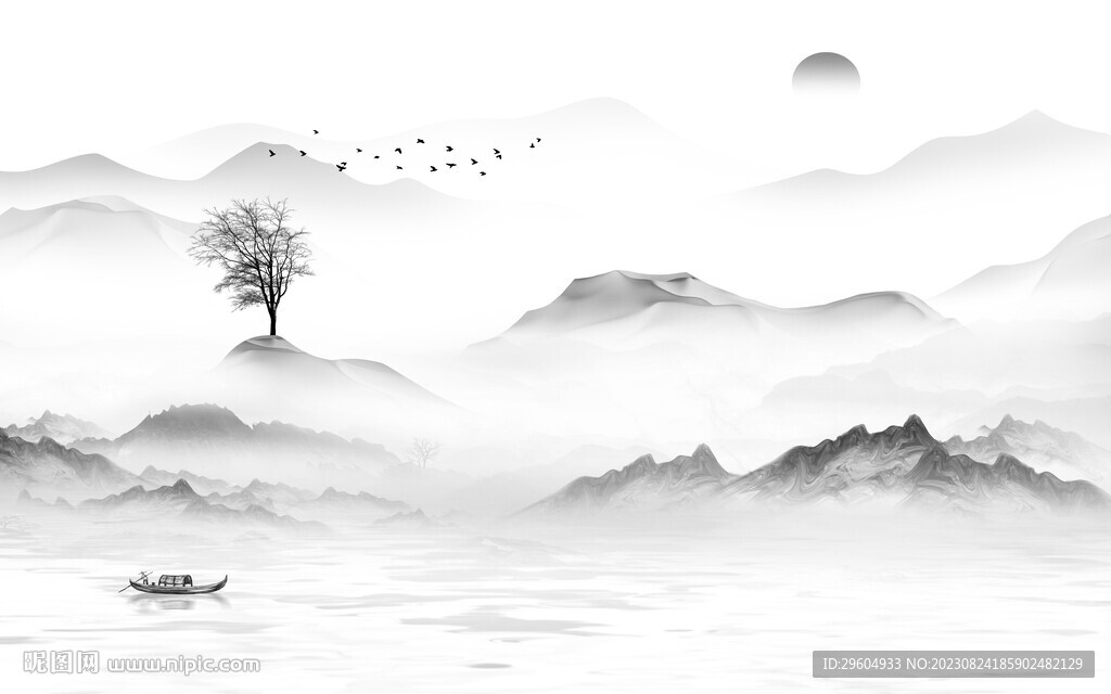 奢雅 中式灰色山水 TIF分层