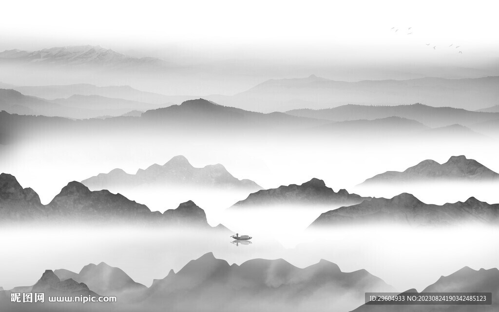 高端 中式灰色山水 TIF分层