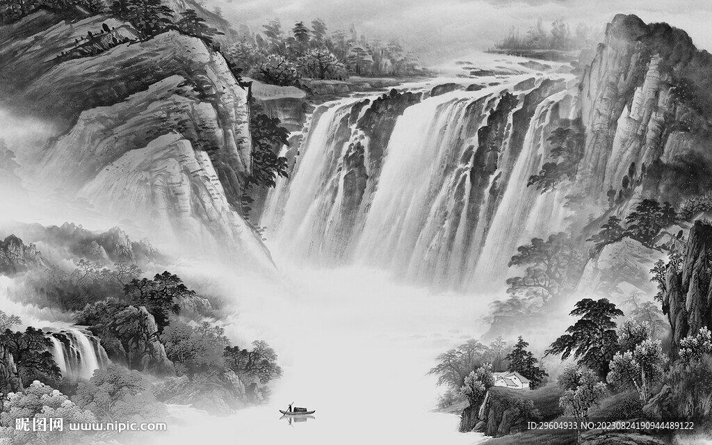 高清 中式灰色山水 TIF分层