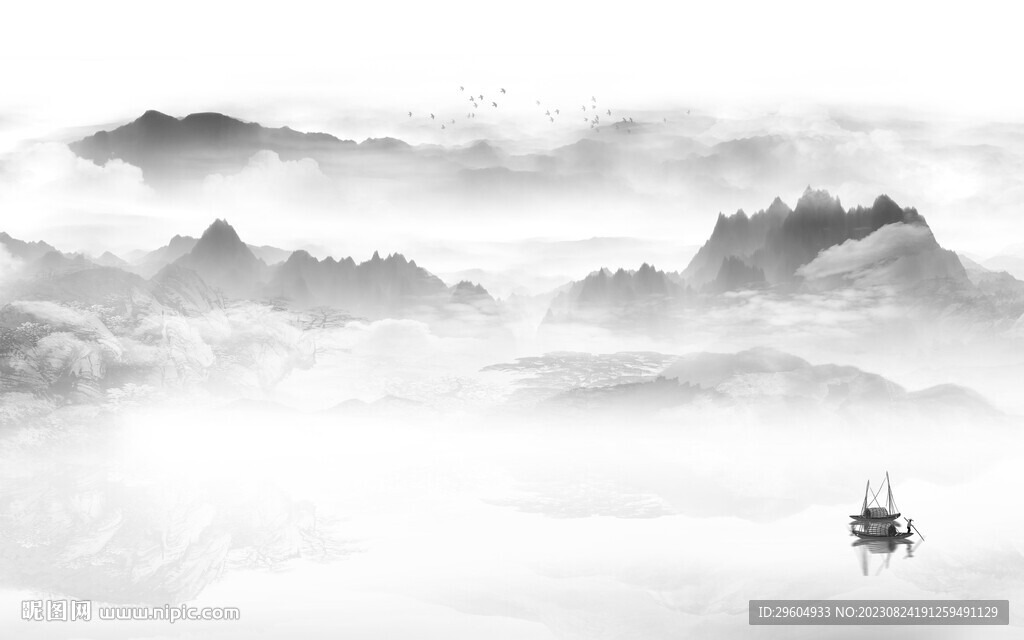 现代 中式灰色山水 TIF分层