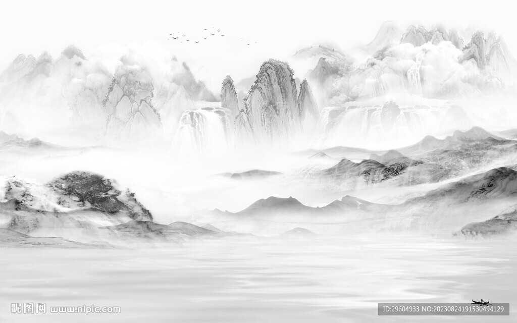 人气 中式灰色山水 TIF分层