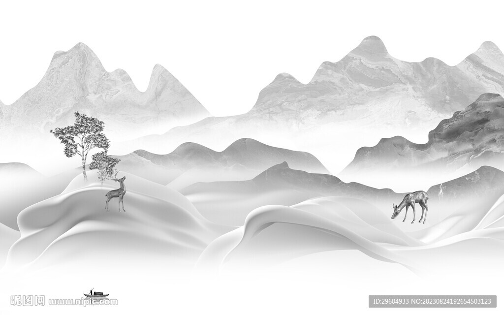 意境 灰色客厅山水 TIF分层