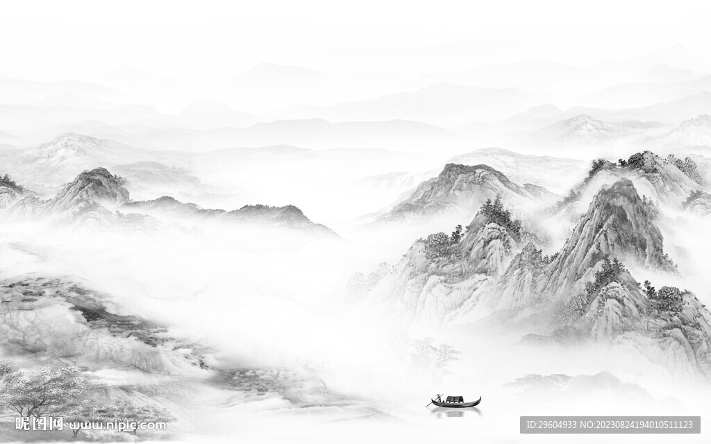 奢雅 灰色客厅山水 TIF分层