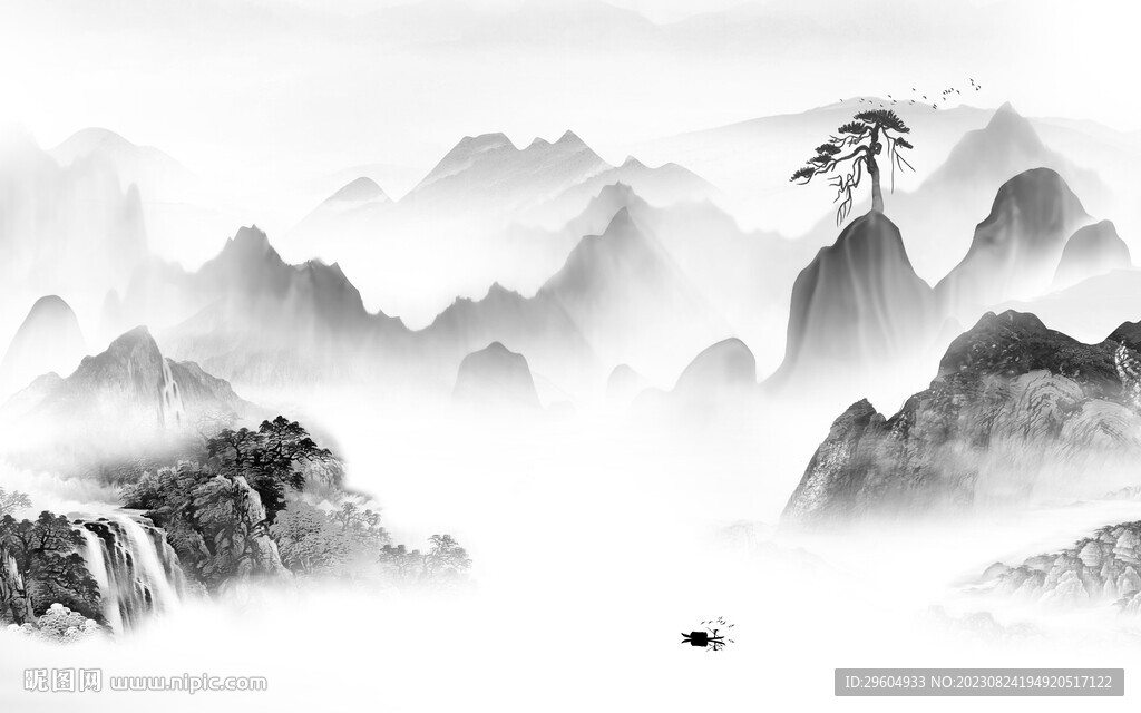 高清 灰色客厅山水 TIF分层