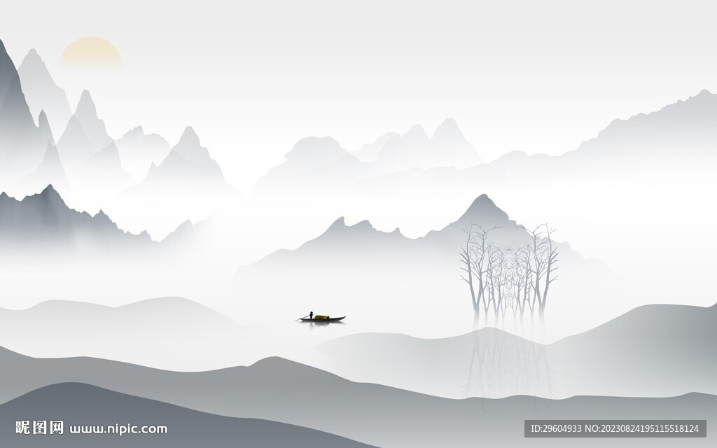 简约 灰色客厅山水 TIF分层