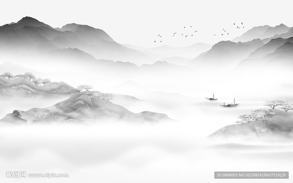 人气 灰色客厅山水 TIF分层