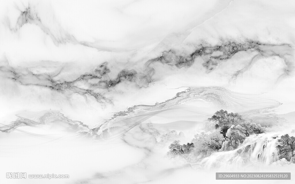 大气 灰色客厅山水 TIF分层