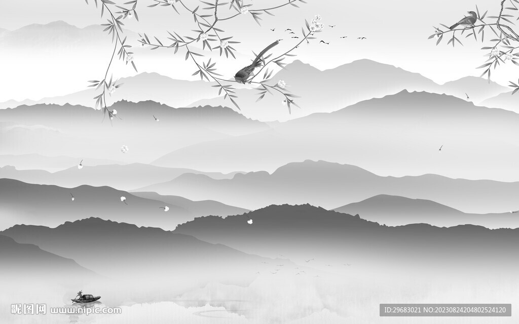 高清 高端灰色山水 tiF分层