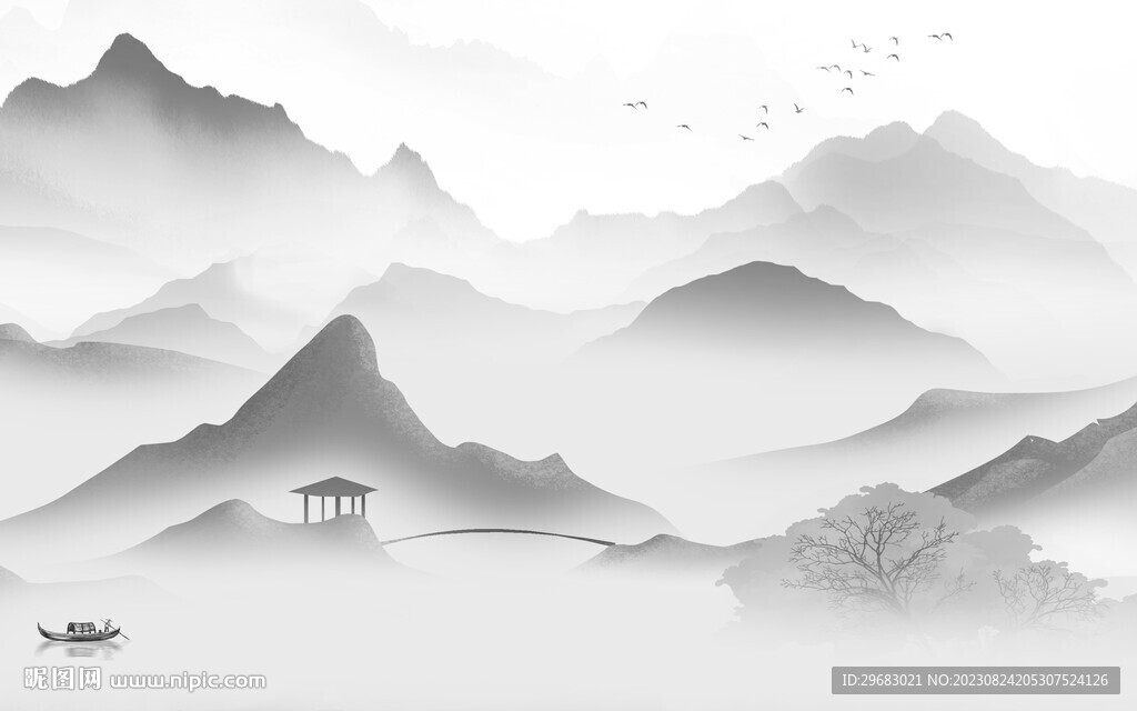 现代 高端灰色山水 tiF分层