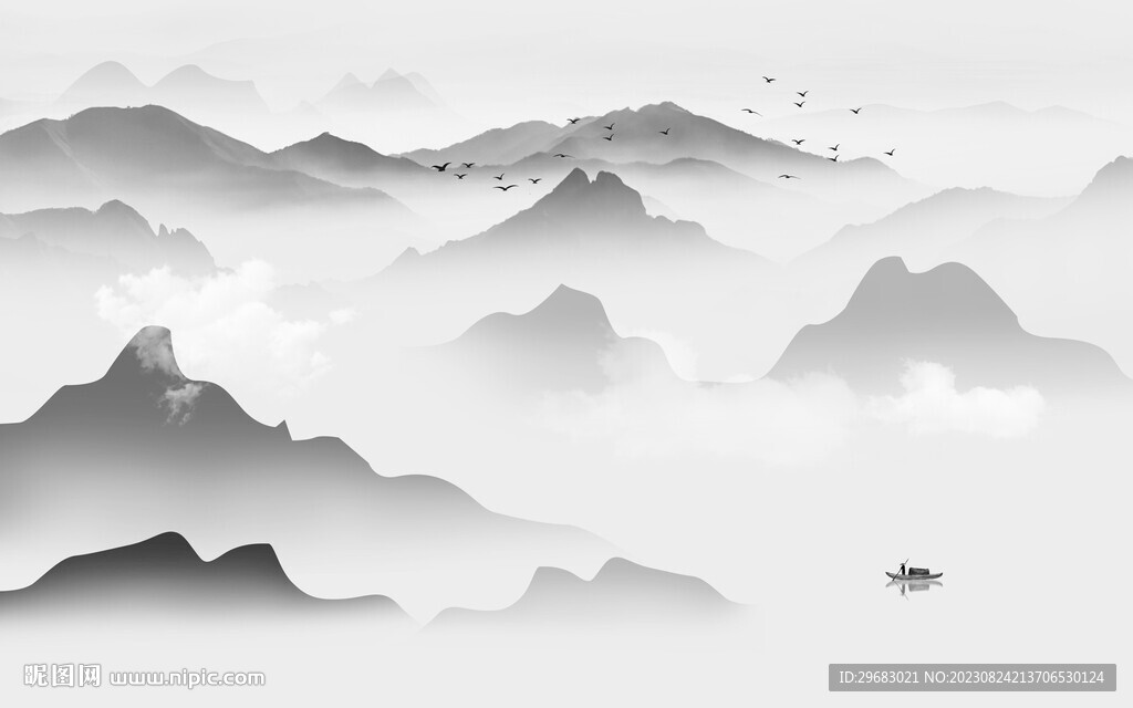 高清 高档灰色山水 TiF分层