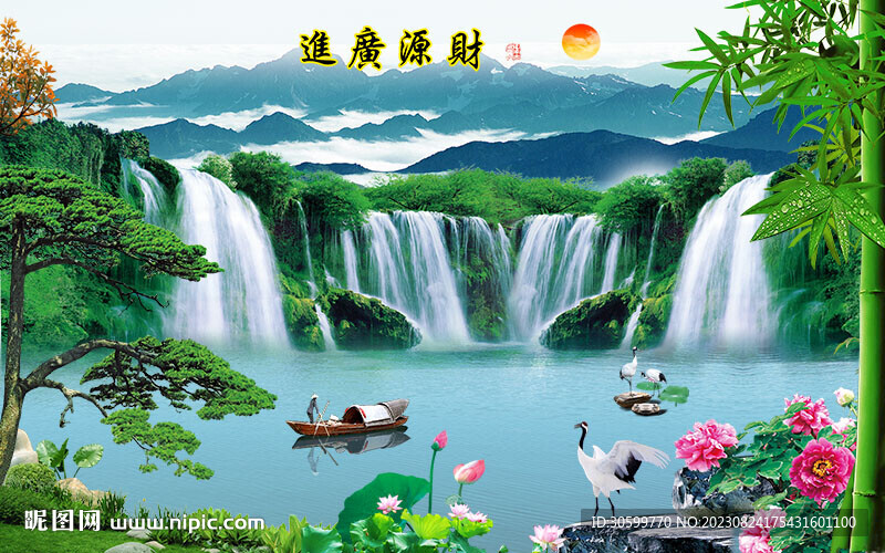 山水情江南风景画电视背景墙装饰