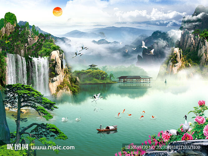 山水情江南风景画电视背景墙装饰