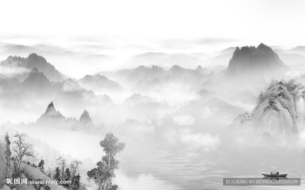 高清 最新灰色山水 TiF分层