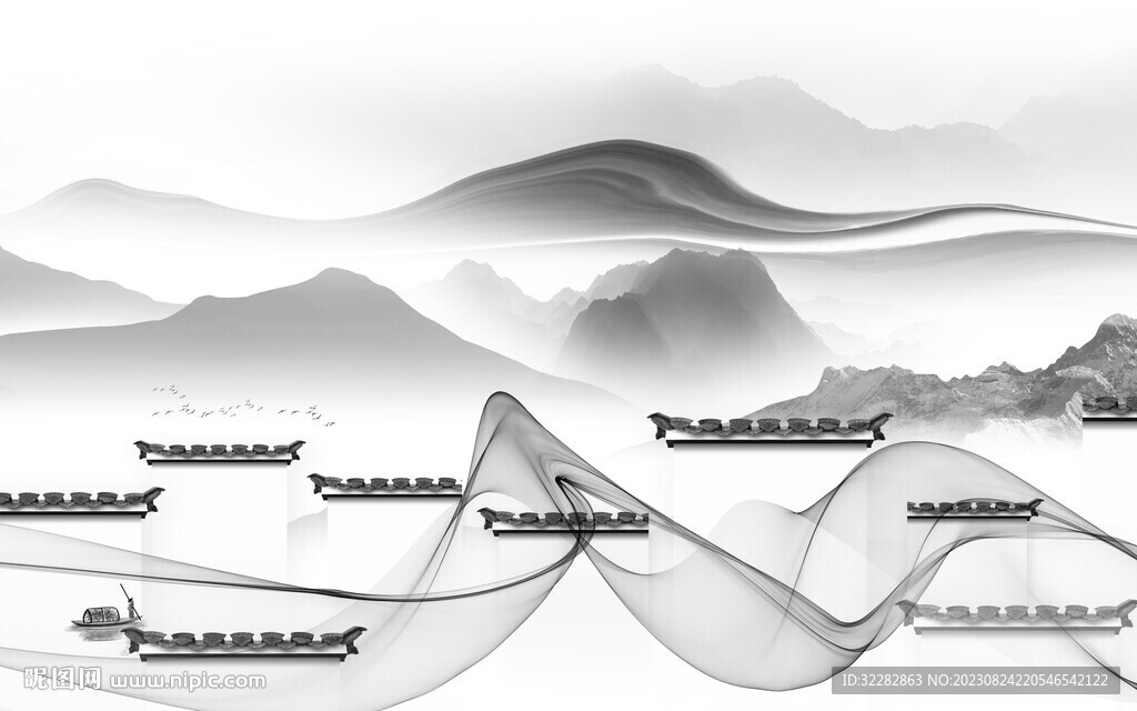 高雅 简约灰色山水 TiF分层
