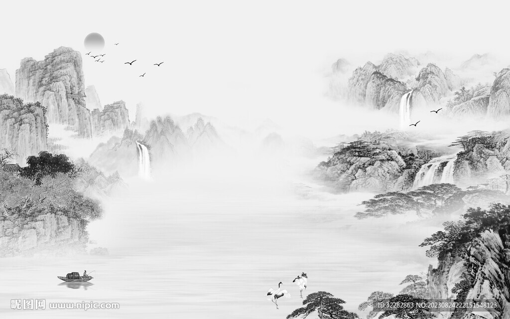 别墅 清晰灰色山水 TiF分层