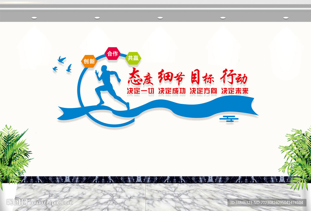 企业公司励志文化墙态度细节目标