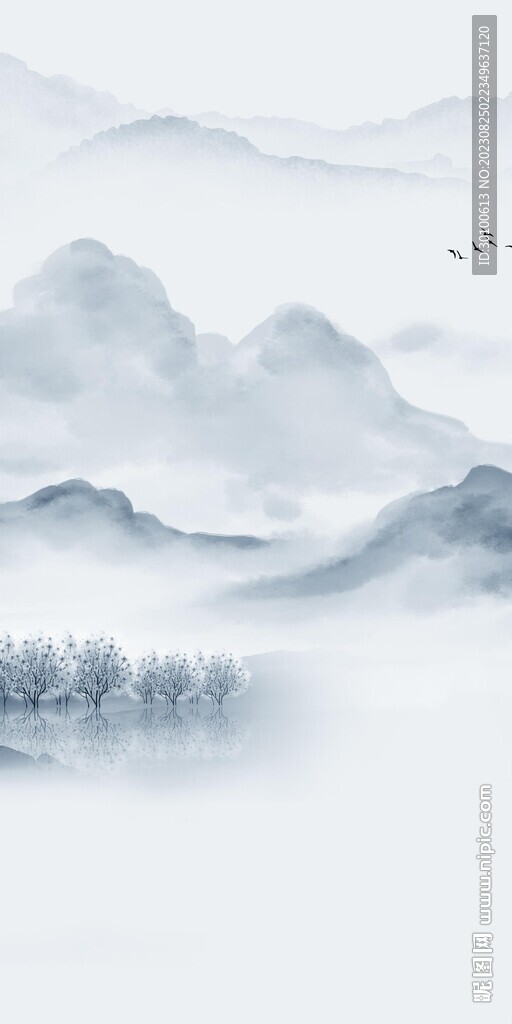 蓝色 中式新玄关画 Tif分层