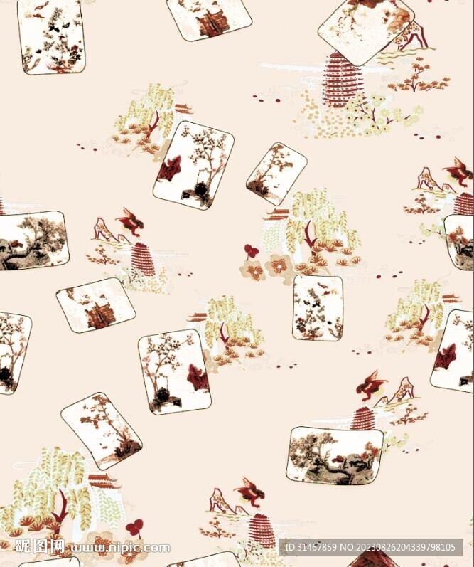 数码印花  山水画 