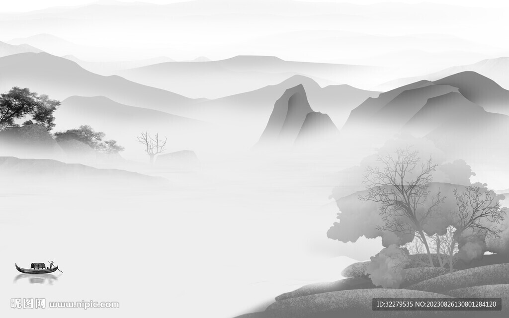 人气 灰色意境山水 TiF分层