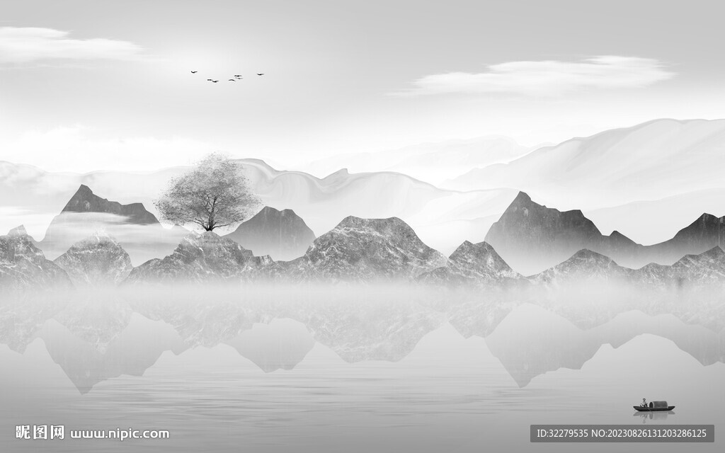 高清 新品灰色山水 TiF分层