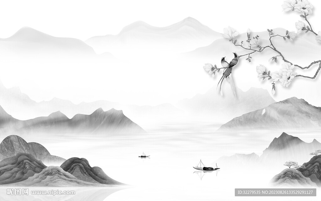 简约 新品灰色山水 TiF分层