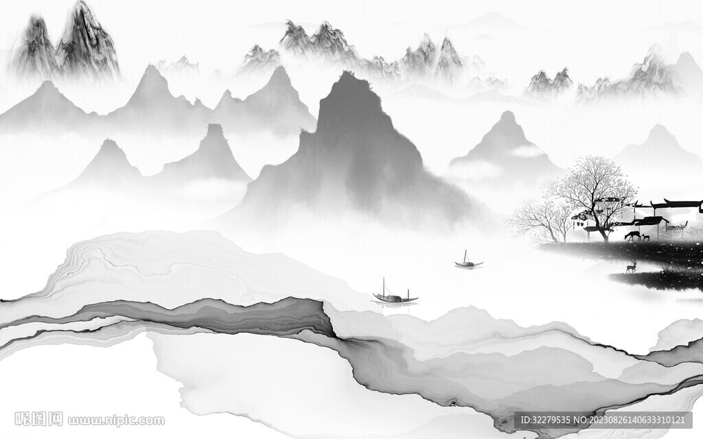 新品 简约灰色山水 TiF分层