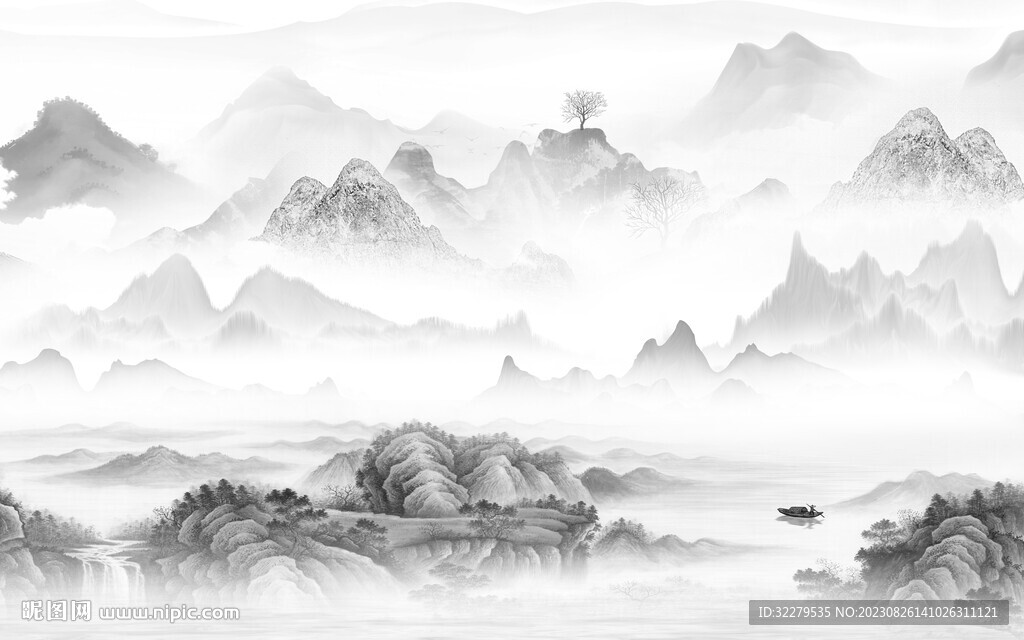 高清 新品灰色山水 TiF分层