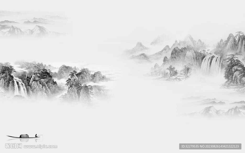 高清 灰色高档山水 TiF分层