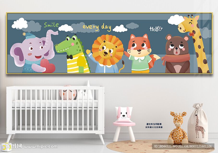 可爱卡通小动物云朵床头装饰画