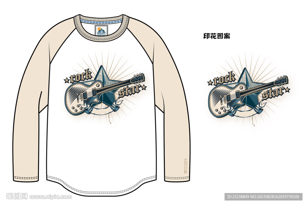 卫衣设计 复古风电吉他图案印花