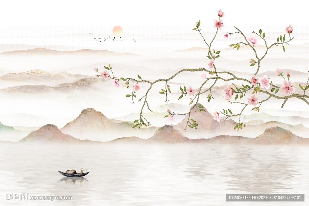 中式国画山水花鸟背景墙