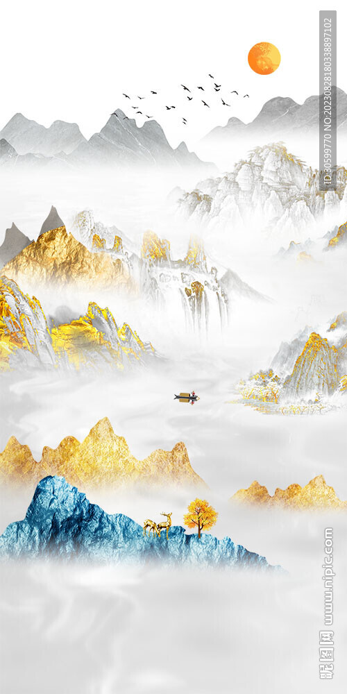 新中式意境山水背景玄关装饰画