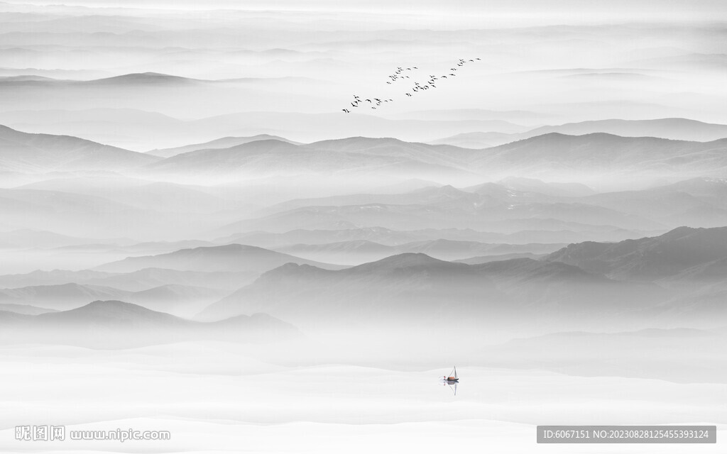 写意水墨山水画背景墙