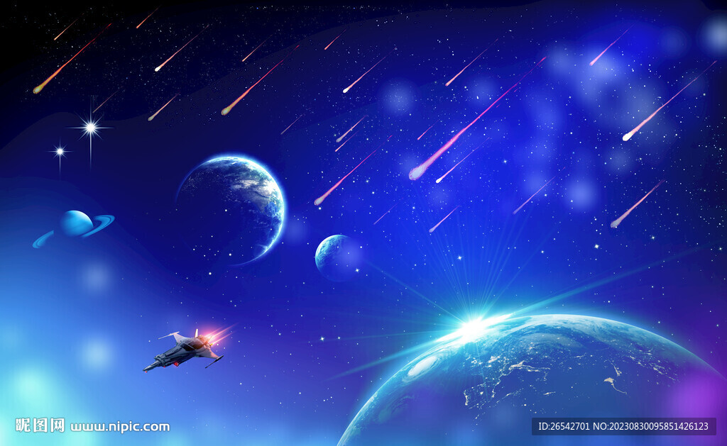 梦幻宇宙星空太空流星雨星球背景