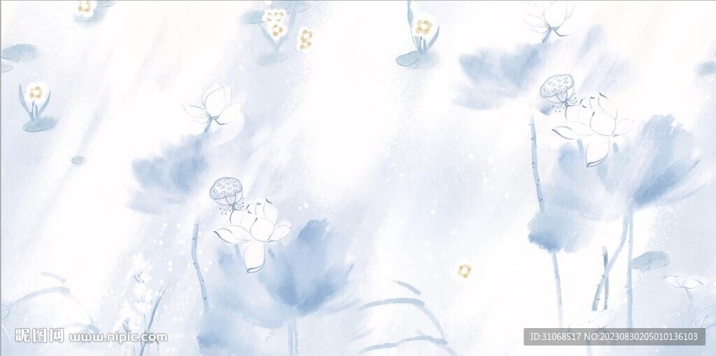 汉服蓝色荷花小花