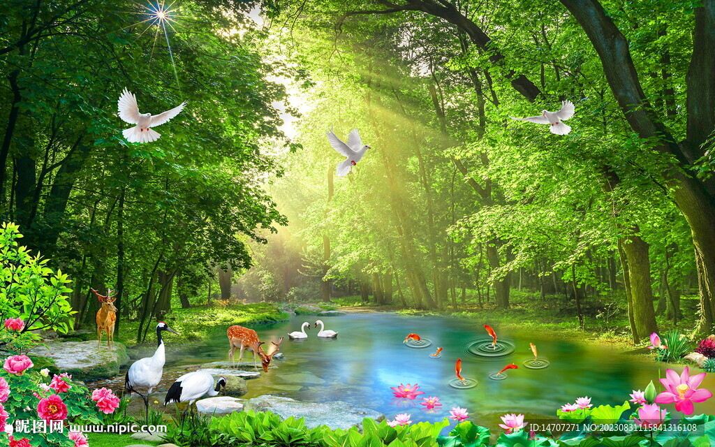 大树森林风景画