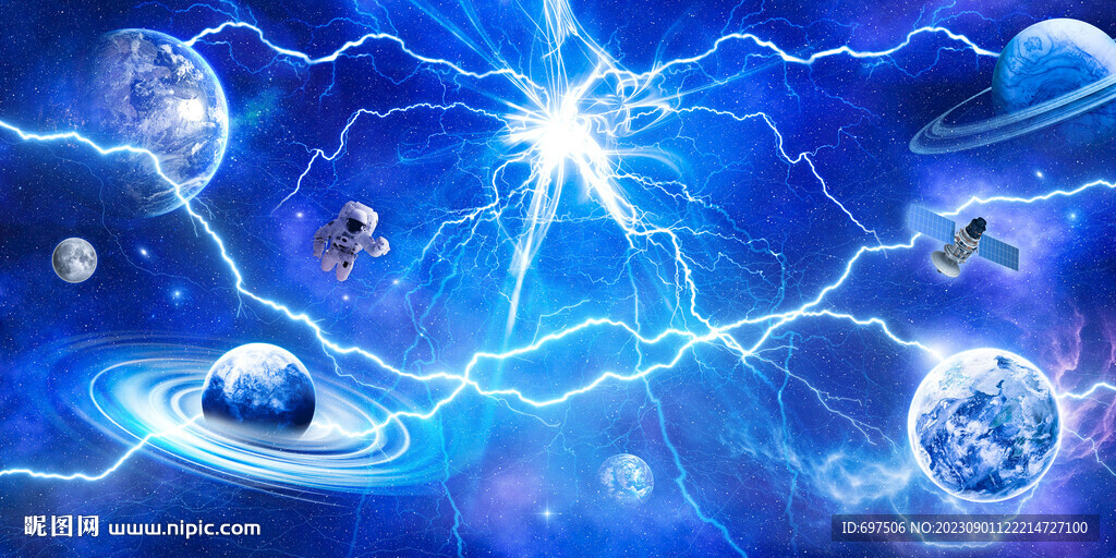 外太空星球酷炫闪电雷电宇宙背景