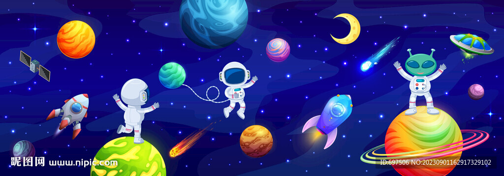 卡通宇宙星球太空火箭宇航员背景