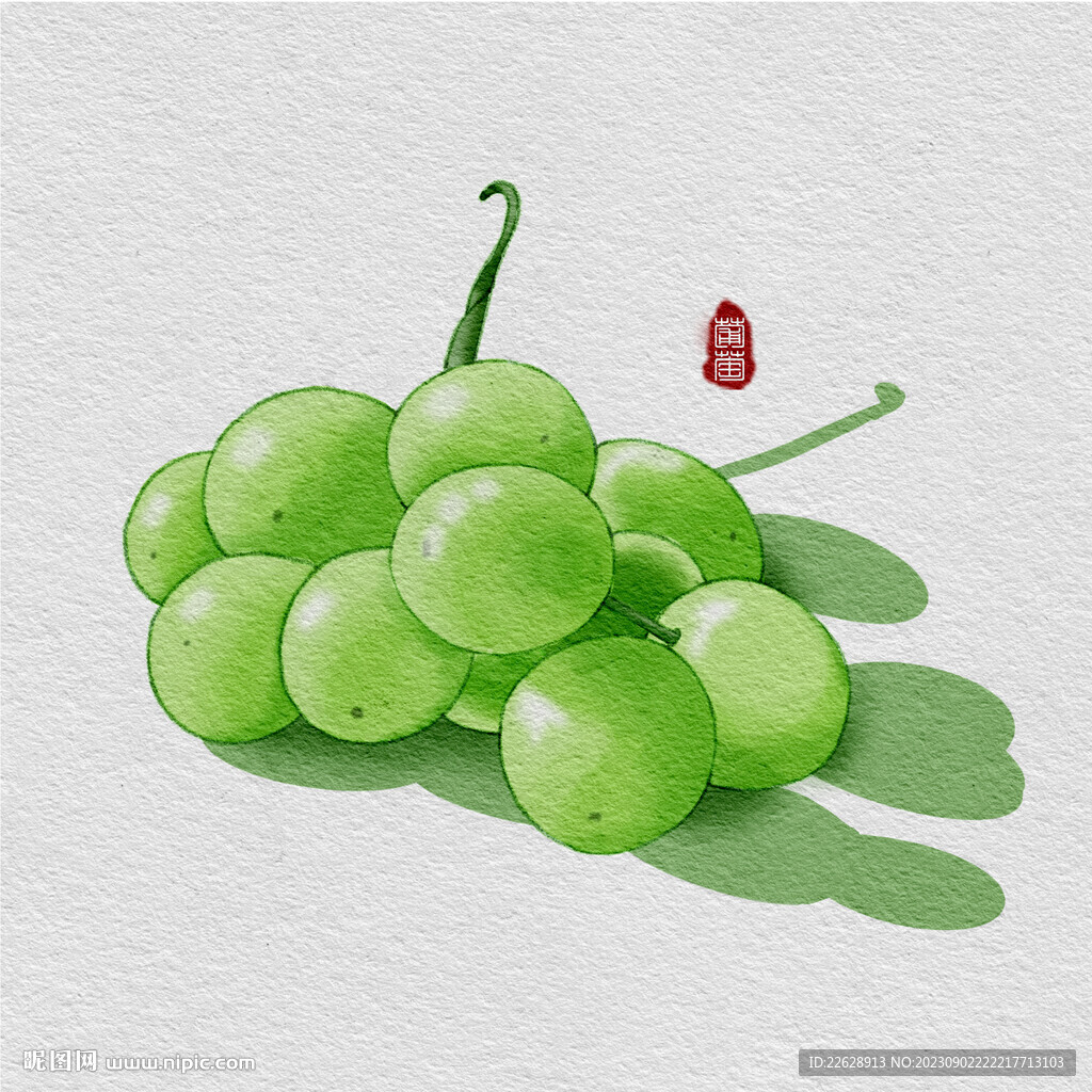 免扣水彩风手绘水果葡萄插画素材
