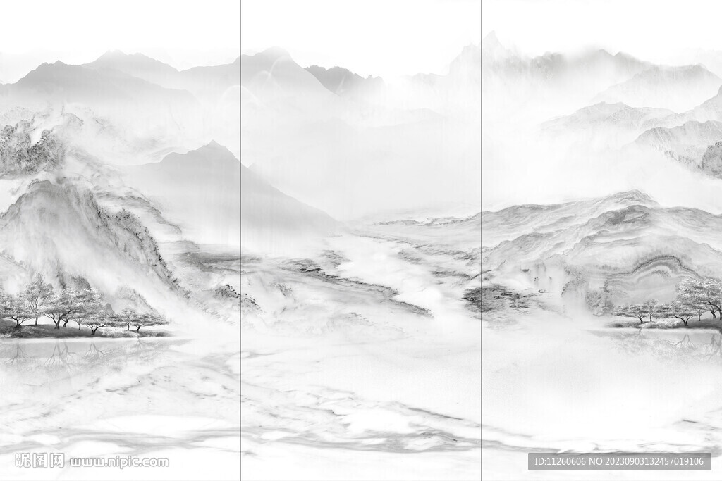 水墨丹青影壁墙画大理石岩板