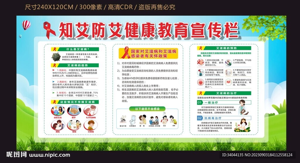 艾滋病知艾防艾健康宣传栏