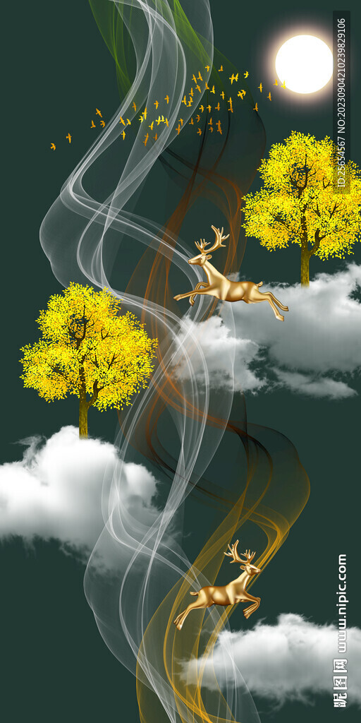 新中式晶瓷抽象麋鹿森林玄关